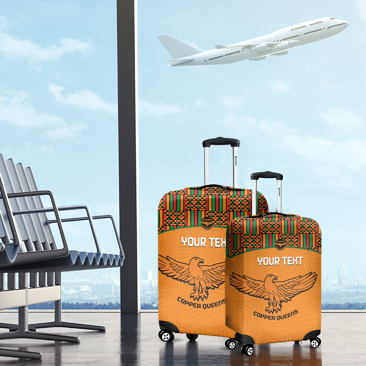 Custom Zambia Football Luggage Cover Copper Queens Kente Pattern - Wonder Print Shop