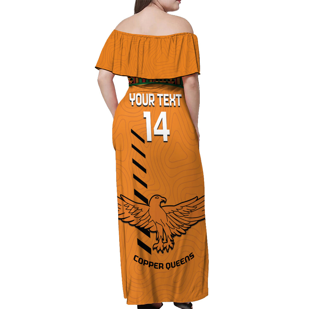Custom Zambia Football Off Shoulder Maxi Dress Copper Queens Kente Pattern - Wonder Print Shop