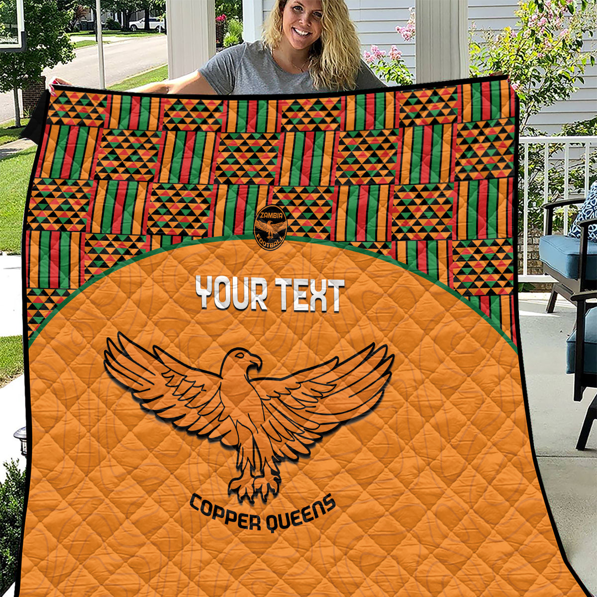 Custom Zambia Football Quilt Copper Queens Kente Pattern - Wonder Print Shop