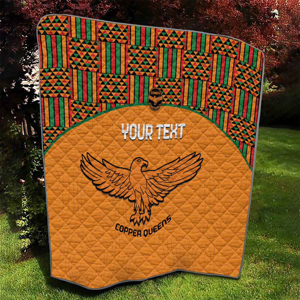 Custom Zambia Football Quilt Copper Queens Kente Pattern - Wonder Print Shop