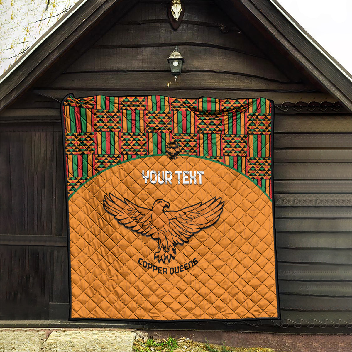 Custom Zambia Football Quilt Copper Queens Kente Pattern - Wonder Print Shop