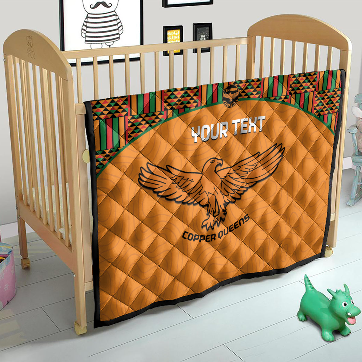 Custom Zambia Football Quilt Copper Queens Kente Pattern - Wonder Print Shop