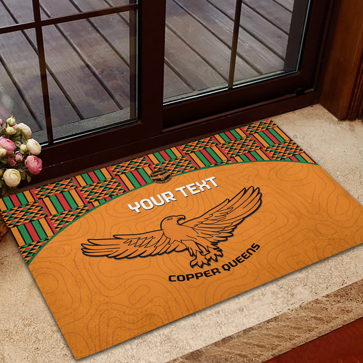 Custom Zambia Football Rubber Doormat Copper Queens Kente Pattern - Wonder Print Shop