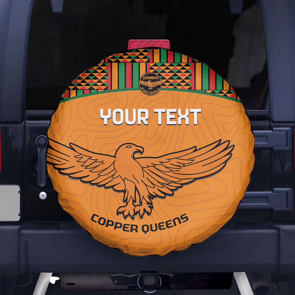 Custom Zambia Football Spare Tire Cover Copper Queens Kente Pattern - Wonder Print Shop