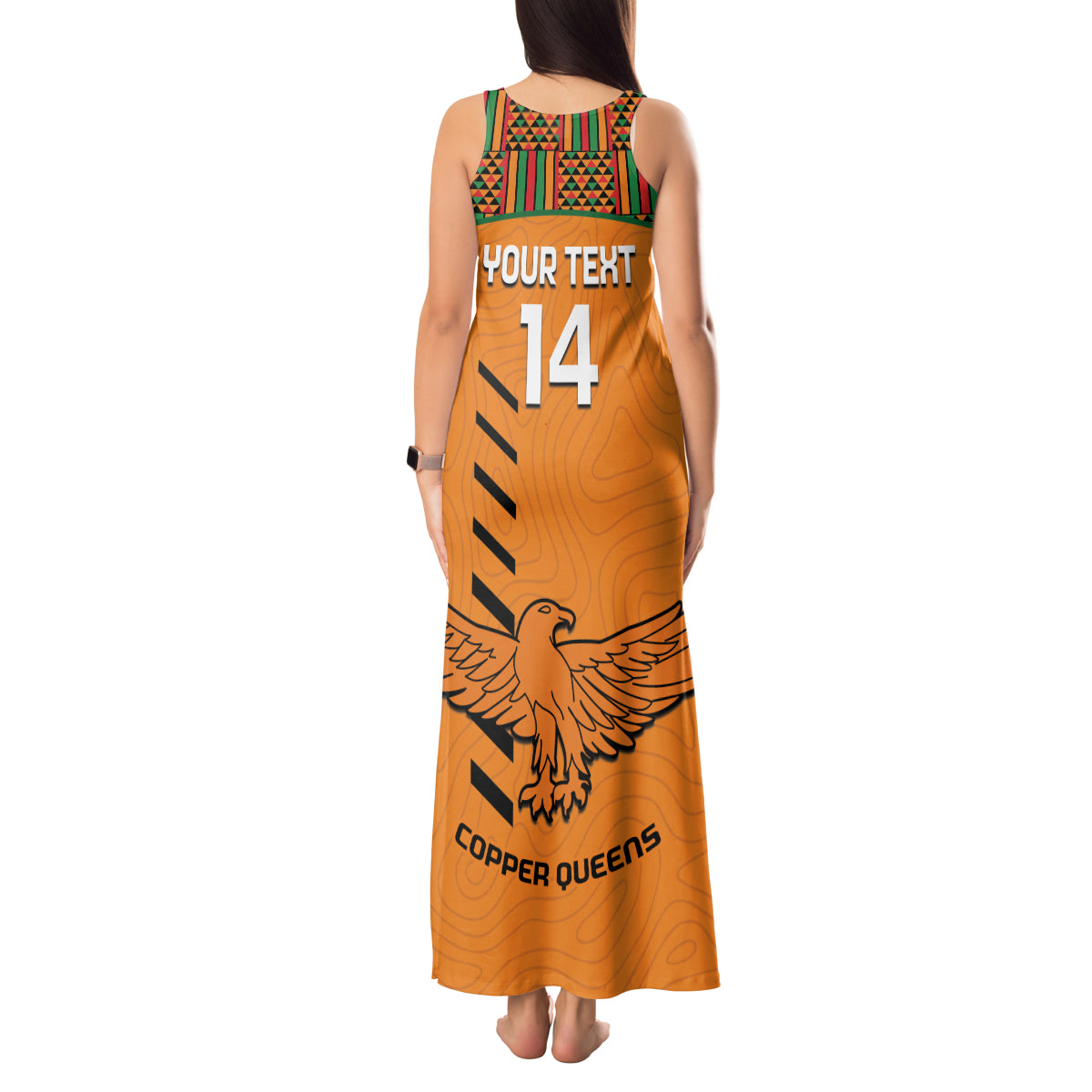 Custom Zambia Football Tank Maxi Dress Copper Queens Kente Pattern - Wonder Print Shop