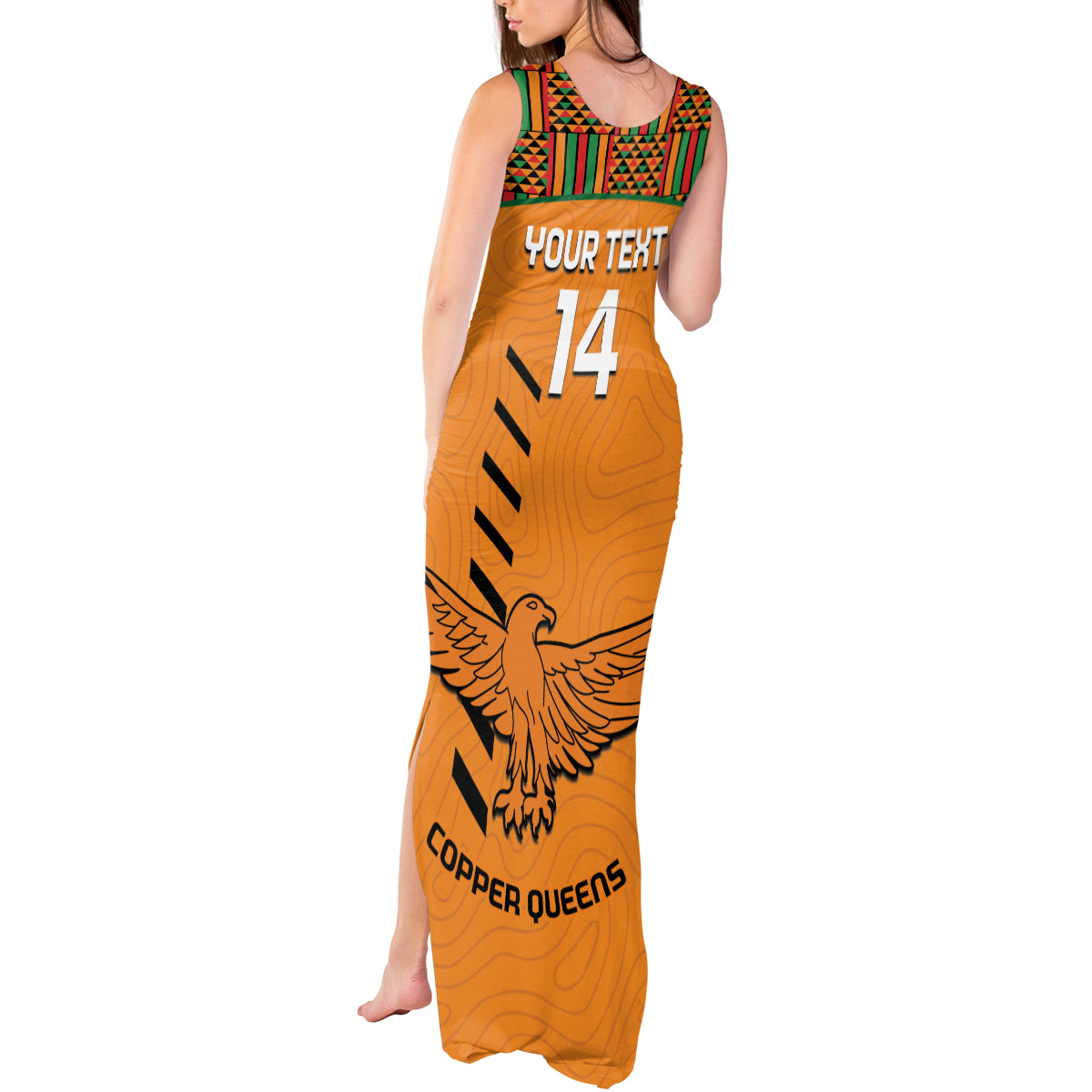 Custom Zambia Football Tank Maxi Dress Copper Queens Kente Pattern - Wonder Print Shop