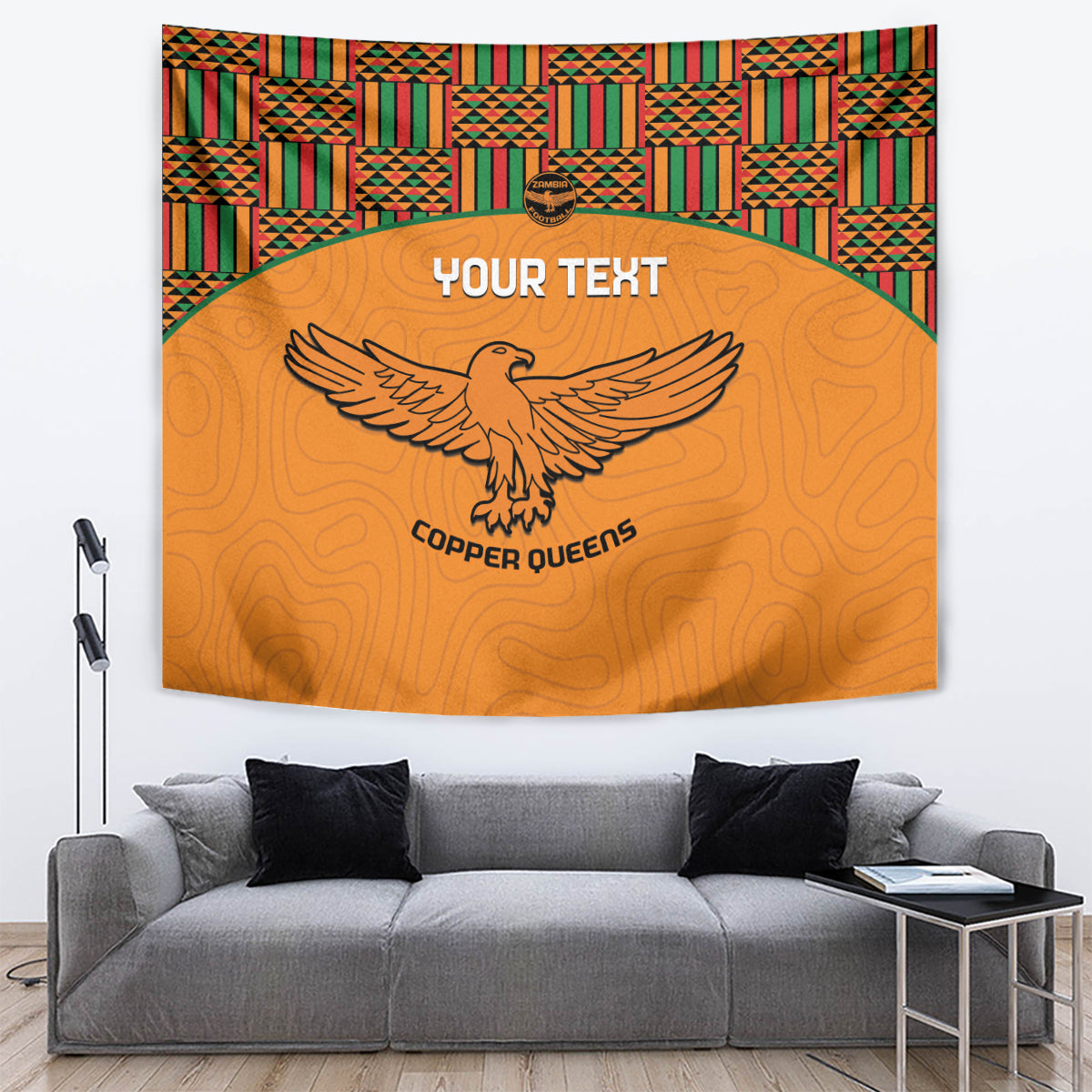 Custom Zambia Football Tapestry Copper Queens Kente Pattern - Wonder Print Shop