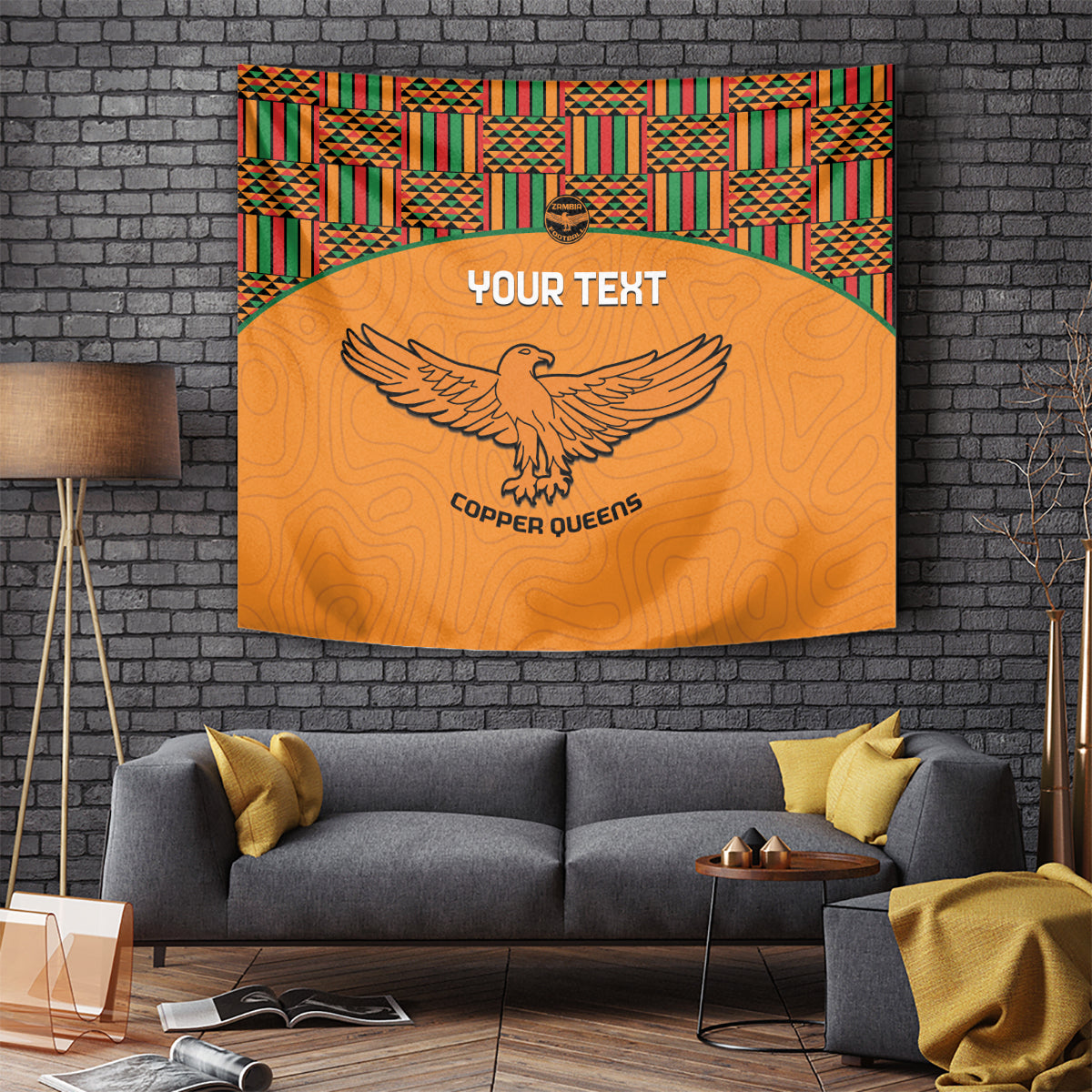 Custom Zambia Football Tapestry Copper Queens Kente Pattern - Wonder Print Shop