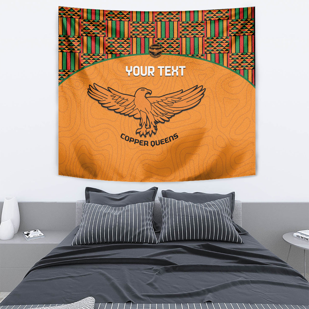Custom Zambia Football Tapestry Copper Queens Kente Pattern - Wonder Print Shop