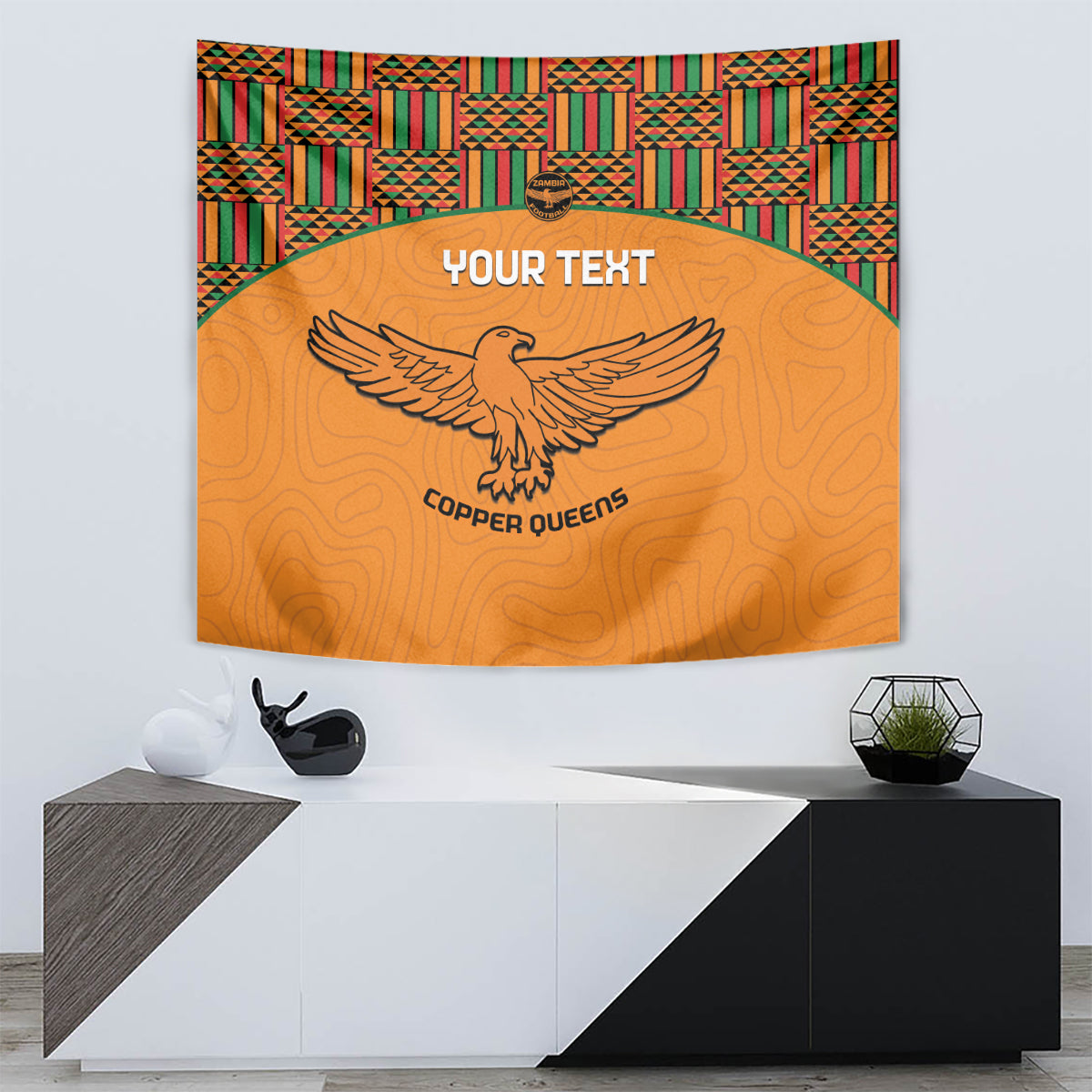 Custom Zambia Football Tapestry Copper Queens Kente Pattern - Wonder Print Shop