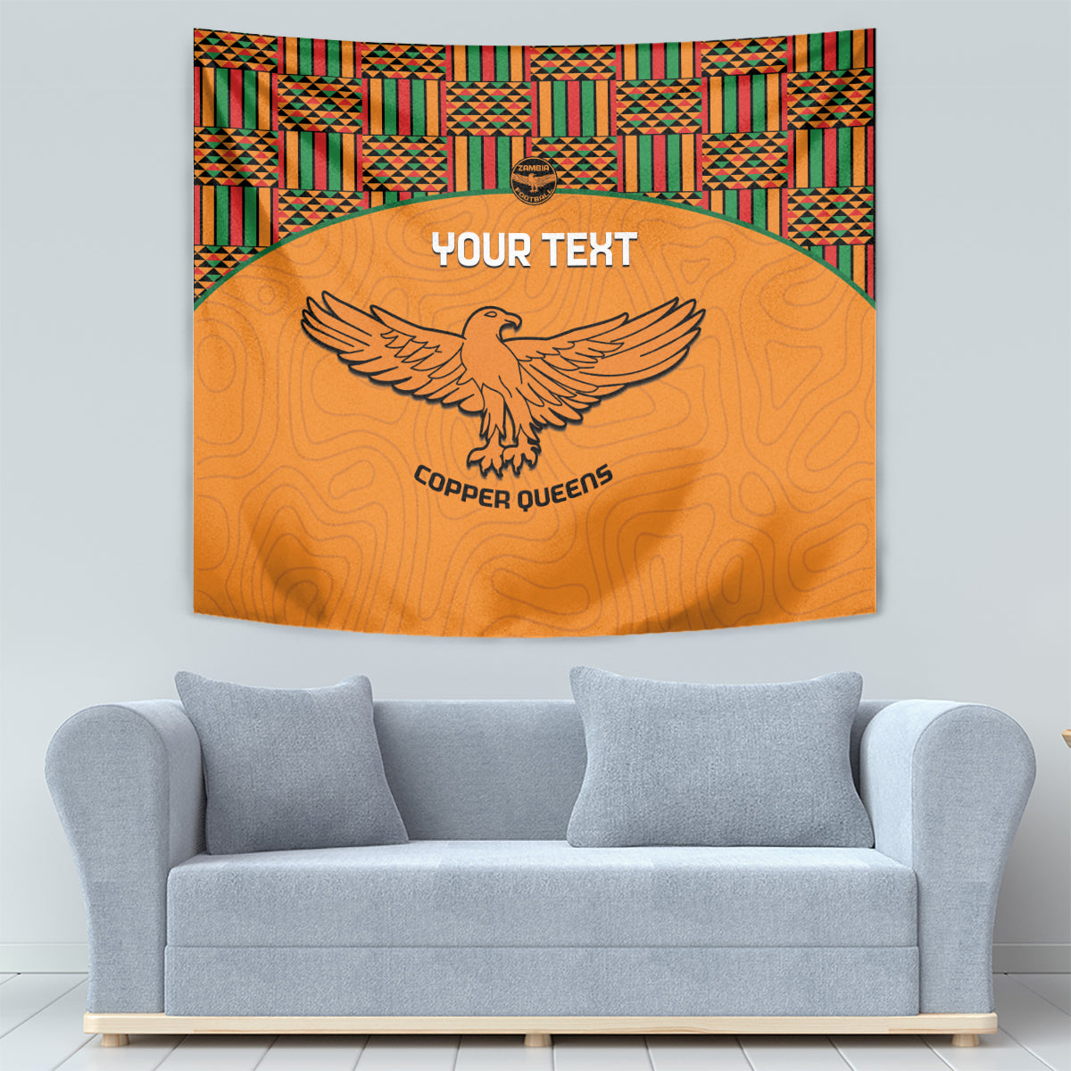 Custom Zambia Football Tapestry Copper Queens Kente Pattern - Wonder Print Shop