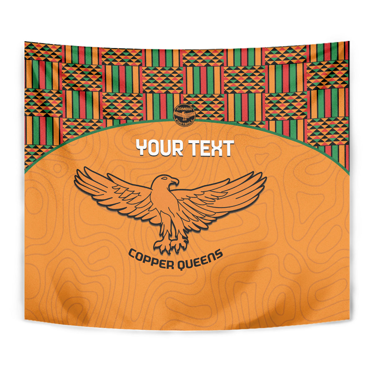 Custom Zambia Football Tapestry Copper Queens Kente Pattern - Wonder Print Shop