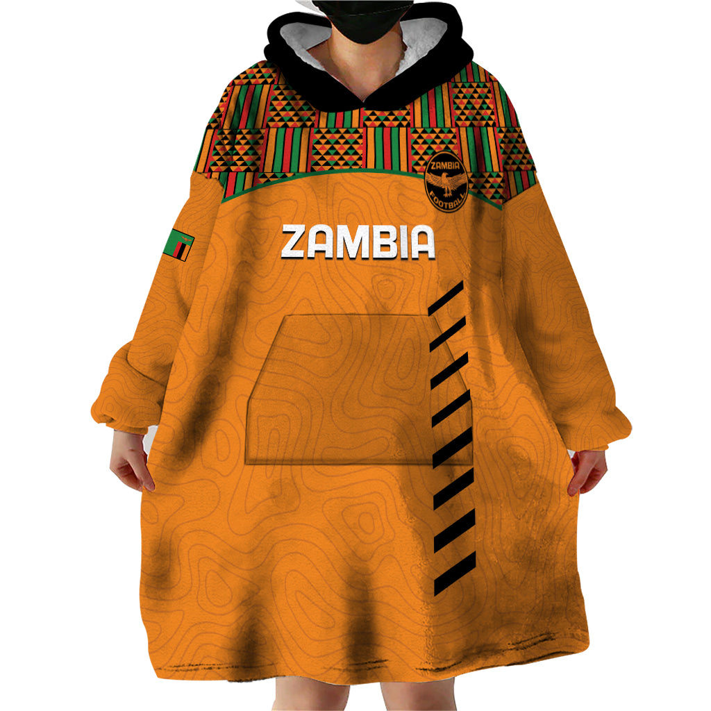 Custom Zambia Football Wearable Blanket Hoodie Copper Queens Kente Pattern - Wonder Print Shop