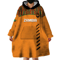 Custom Zambia Football Wearable Blanket Hoodie Copper Queens Kente Pattern - Wonder Print Shop