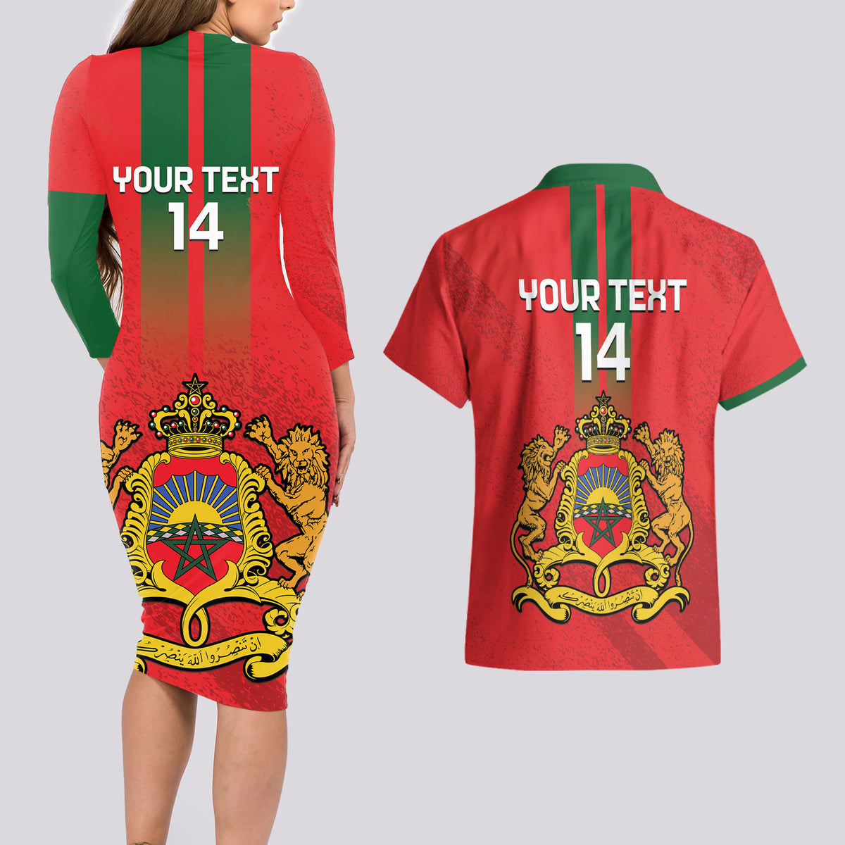 Custom Morocco Football Couples Matching Long Sleeve Bodycon Dress and Hawaiian Shirt Go Lionesses of Atlas - Wonder Print Shop