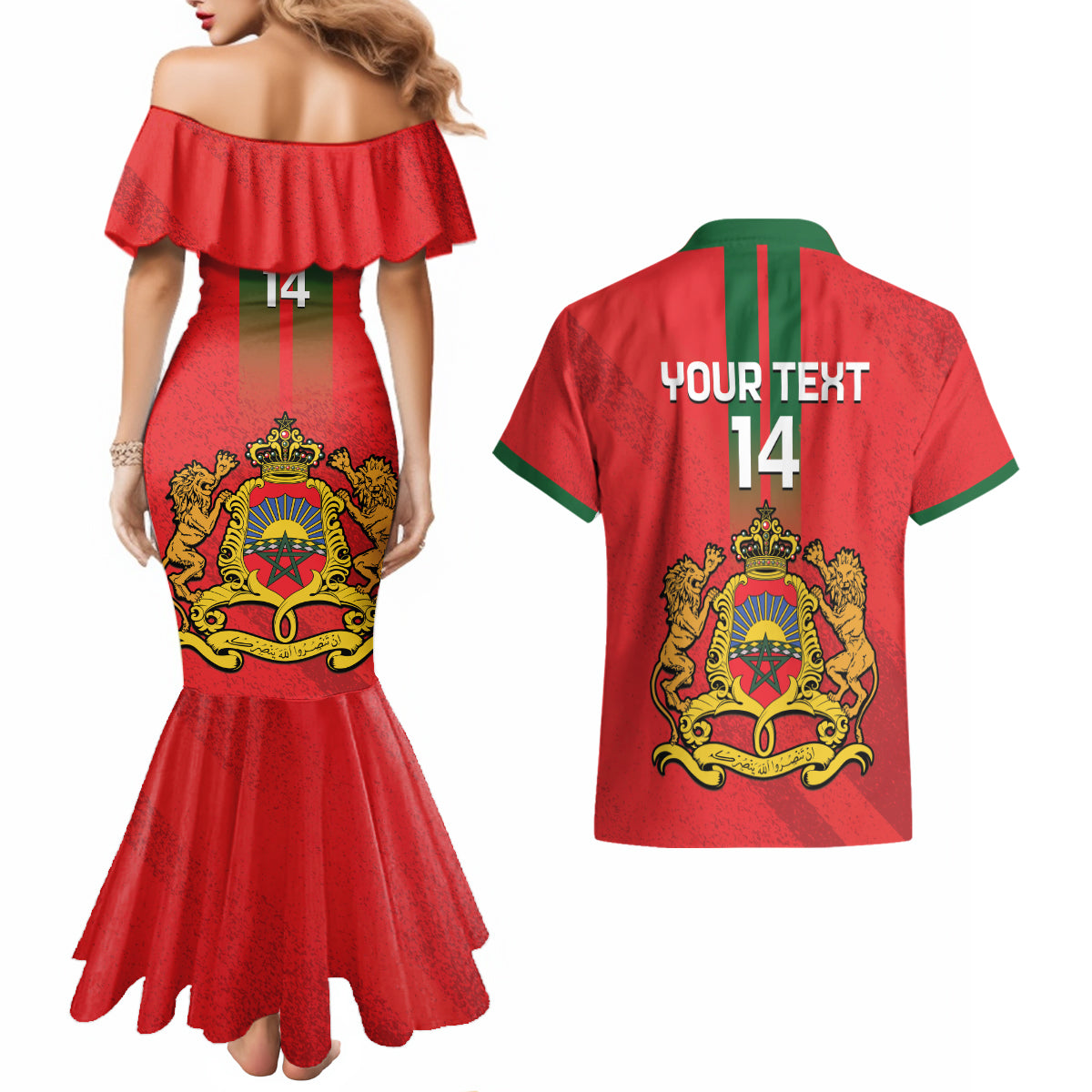Custom Morocco Football Couples Matching Mermaid Dress and Hawaiian Shirt Go Lionesses of Atlas - Wonder Print Shop