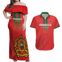 Custom Morocco Football Couples Matching Off Shoulder Maxi Dress and Hawaiian Shirt Go Lionesses of Atlas - Wonder Print Shop