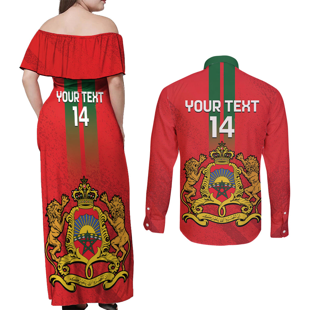 Custom Morocco Football Couples Matching Off Shoulder Maxi Dress and Long Sleeve Button Shirt Go Lionesses of Atlas - Wonder Print Shop