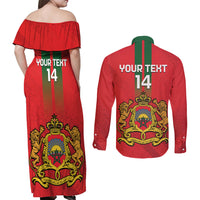 Custom Morocco Football Couples Matching Off Shoulder Maxi Dress and Long Sleeve Button Shirt Go Lionesses of Atlas - Wonder Print Shop