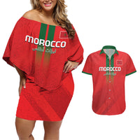 Custom Morocco Football Couples Matching Off Shoulder Short Dress and Hawaiian Shirt Go Lionesses of Atlas - Wonder Print Shop
