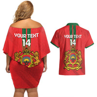 Custom Morocco Football Couples Matching Off Shoulder Short Dress and Hawaiian Shirt Go Lionesses of Atlas - Wonder Print Shop