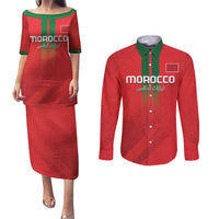 Custom Morocco Football Couples Matching Puletasi and Long Sleeve Button Shirt Go Lionesses of Atlas - Wonder Print Shop