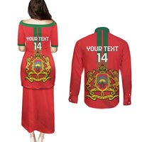 Custom Morocco Football Couples Matching Puletasi and Long Sleeve Button Shirt Go Lionesses of Atlas - Wonder Print Shop