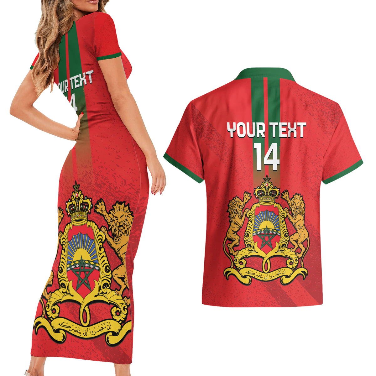 Custom Morocco Football Couples Matching Short Sleeve Bodycon Dress and Hawaiian Shirt Go Lionesses of Atlas - Wonder Print Shop