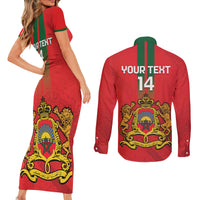 Custom Morocco Football Couples Matching Short Sleeve Bodycon Dress and Long Sleeve Button Shirt Go Lionesses of Atlas - Wonder Print Shop
