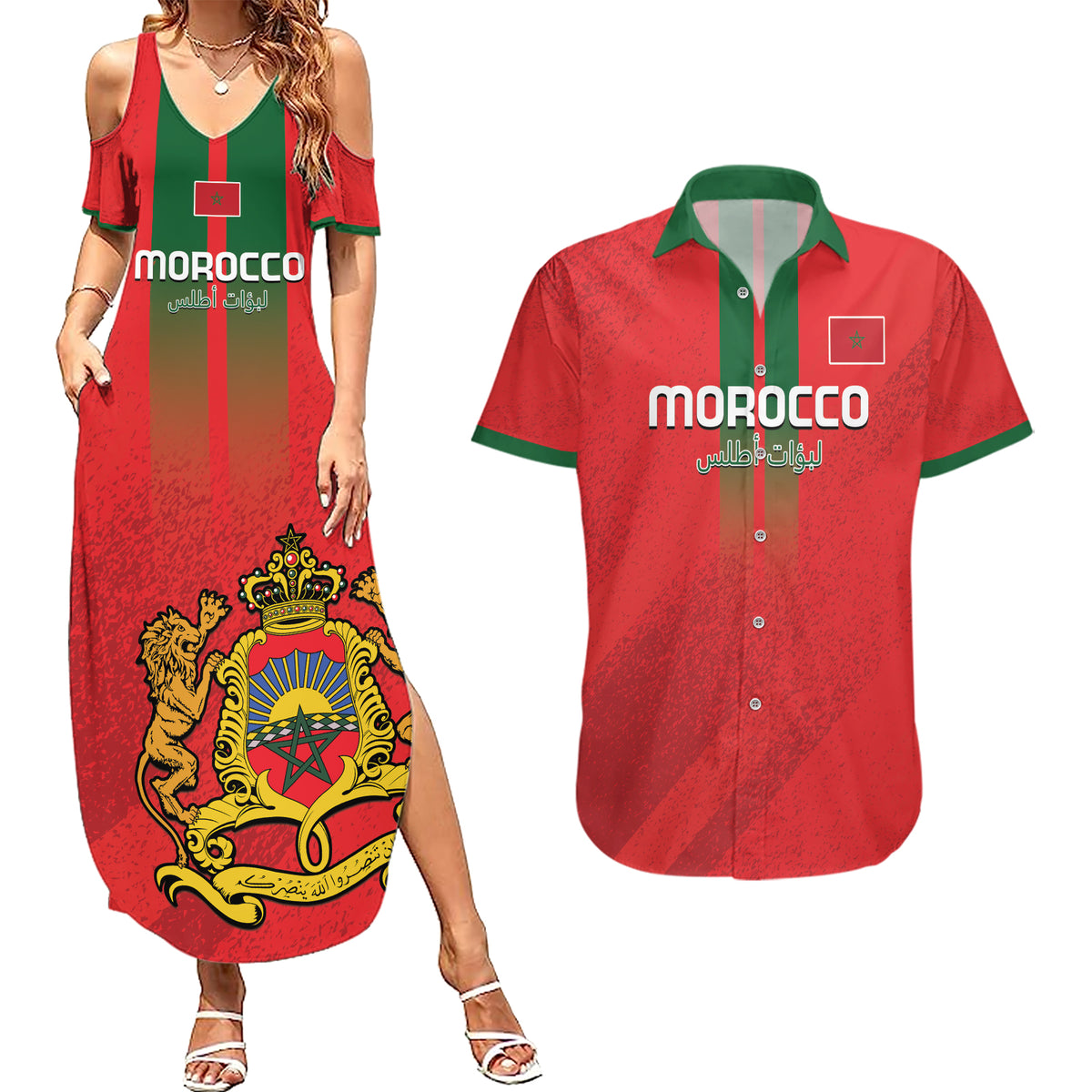Custom Morocco Football Couples Matching Summer Maxi Dress and Hawaiian Shirt Go Lionesses of Atlas - Wonder Print Shop
