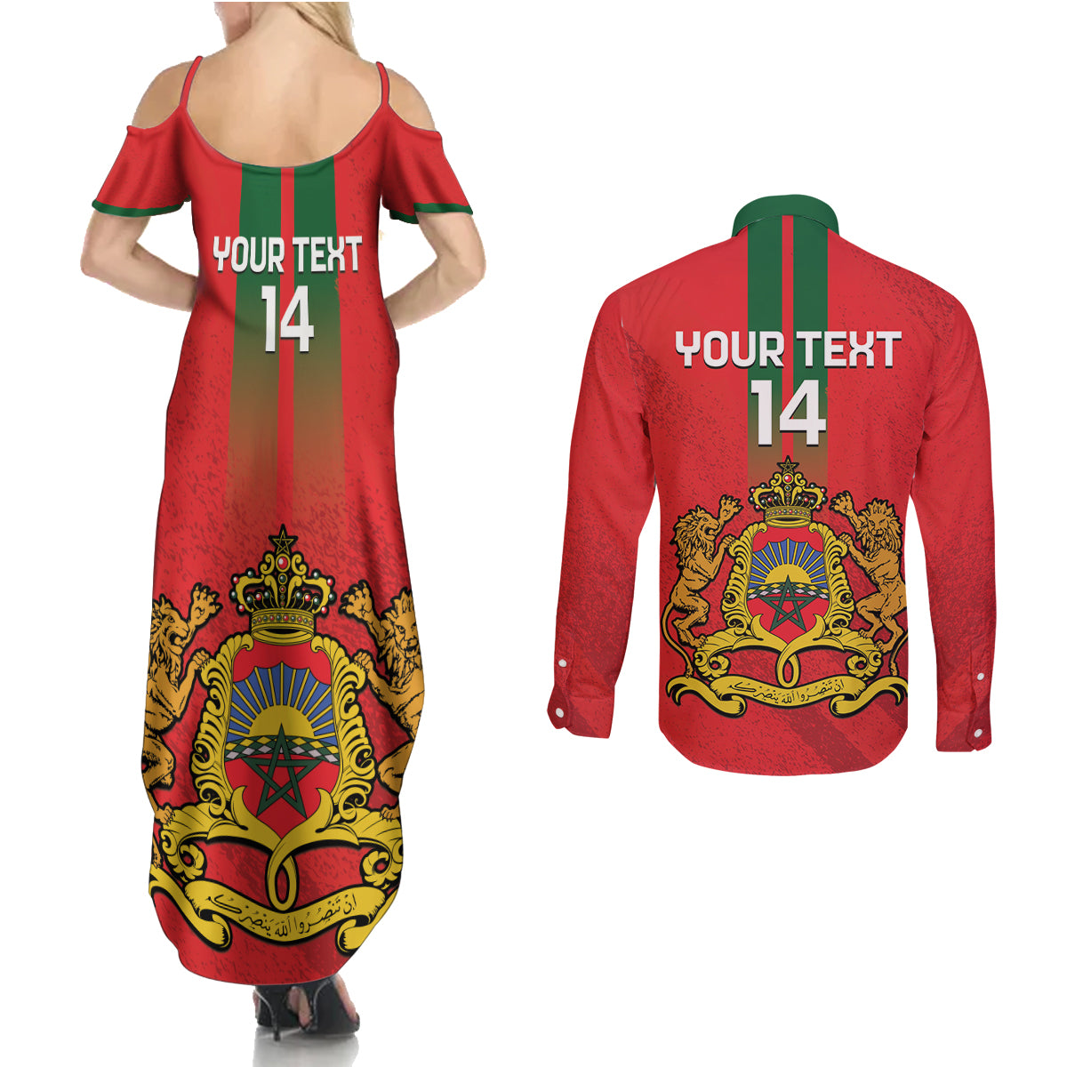 Custom Morocco Football Couples Matching Summer Maxi Dress and Long Sleeve Button Shirt Go Lionesses of Atlas - Wonder Print Shop