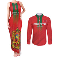 Custom Morocco Football Couples Matching Tank Maxi Dress and Long Sleeve Button Shirt Go Lionesses of Atlas - Wonder Print Shop