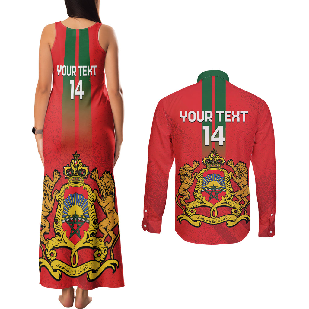 Custom Morocco Football Couples Matching Tank Maxi Dress and Long Sleeve Button Shirt Go Lionesses of Atlas - Wonder Print Shop