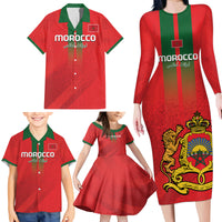 Custom Morocco Football Family Matching Long Sleeve Bodycon Dress and Hawaiian Shirt Go Lionesses of Atlas - Wonder Print Shop