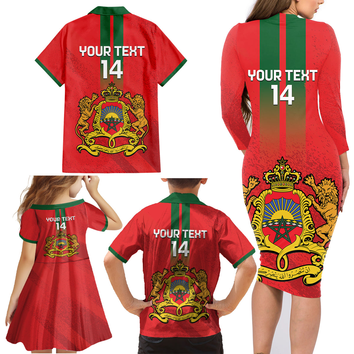 Custom Morocco Football Family Matching Long Sleeve Bodycon Dress and Hawaiian Shirt Go Lionesses of Atlas - Wonder Print Shop