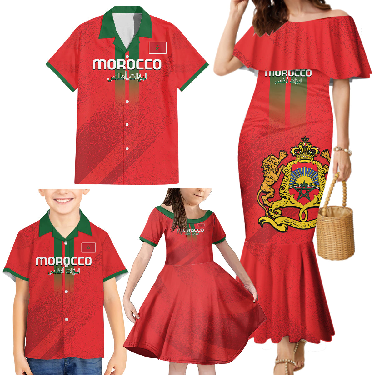 Custom Morocco Football Family Matching Mermaid Dress and Hawaiian Shirt Go Lionesses of Atlas - Wonder Print Shop