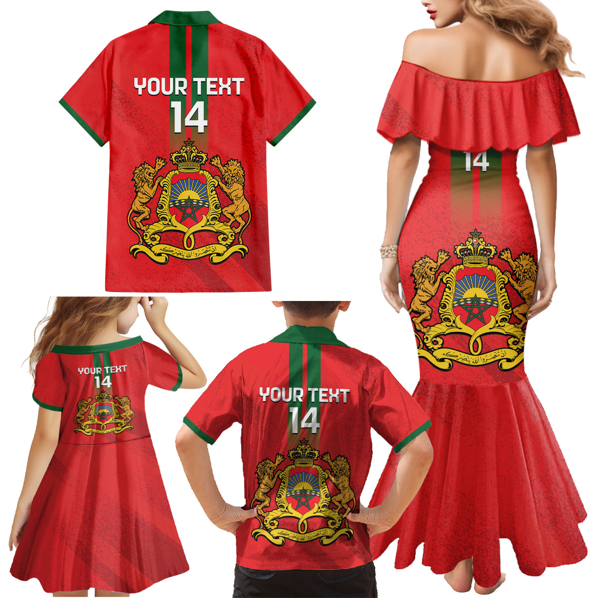 Custom Morocco Football Family Matching Mermaid Dress and Hawaiian Shirt Go Lionesses of Atlas - Wonder Print Shop