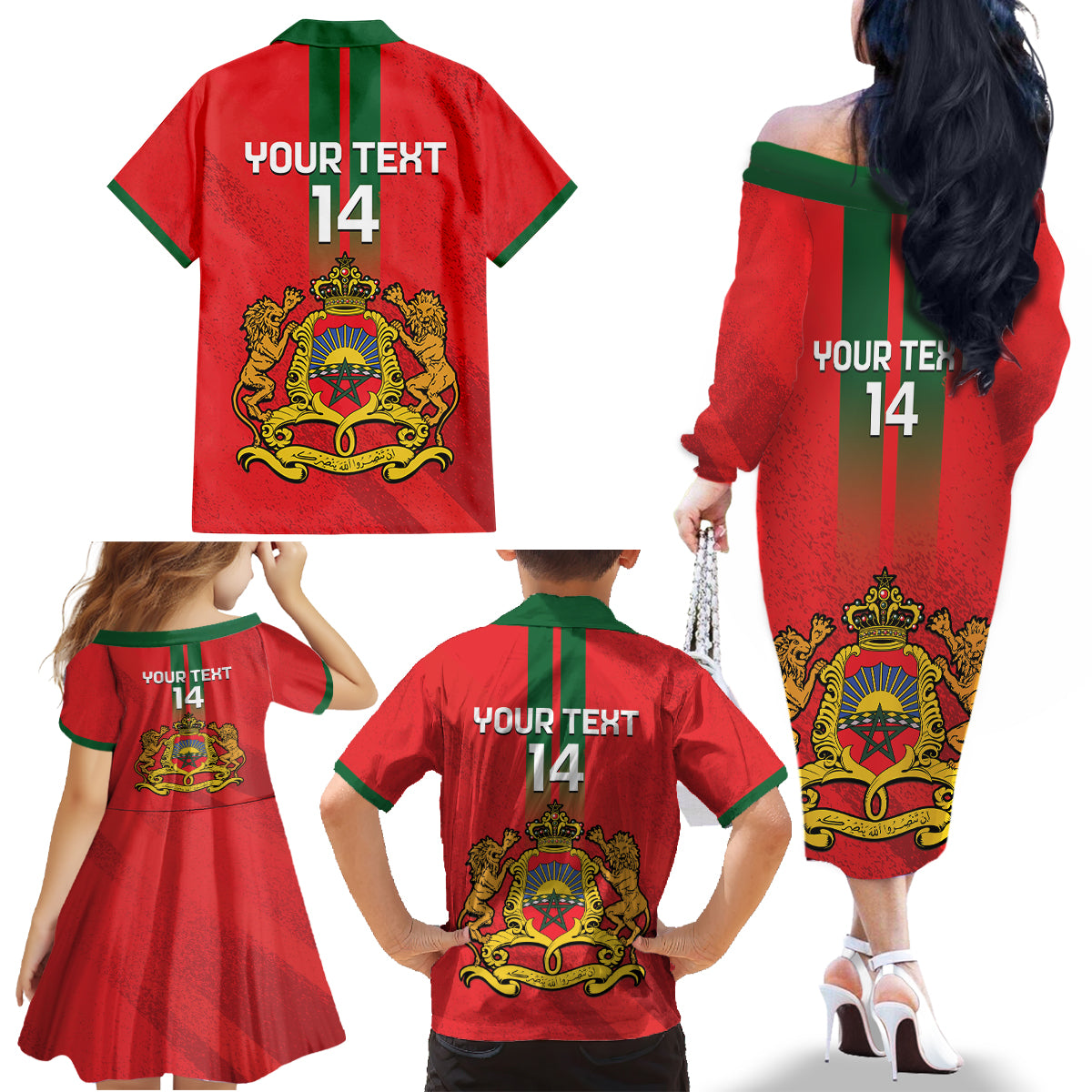 Custom Morocco Football Family Matching Off The Shoulder Long Sleeve Dress and Hawaiian Shirt Go Lionesses of Atlas - Wonder Print Shop