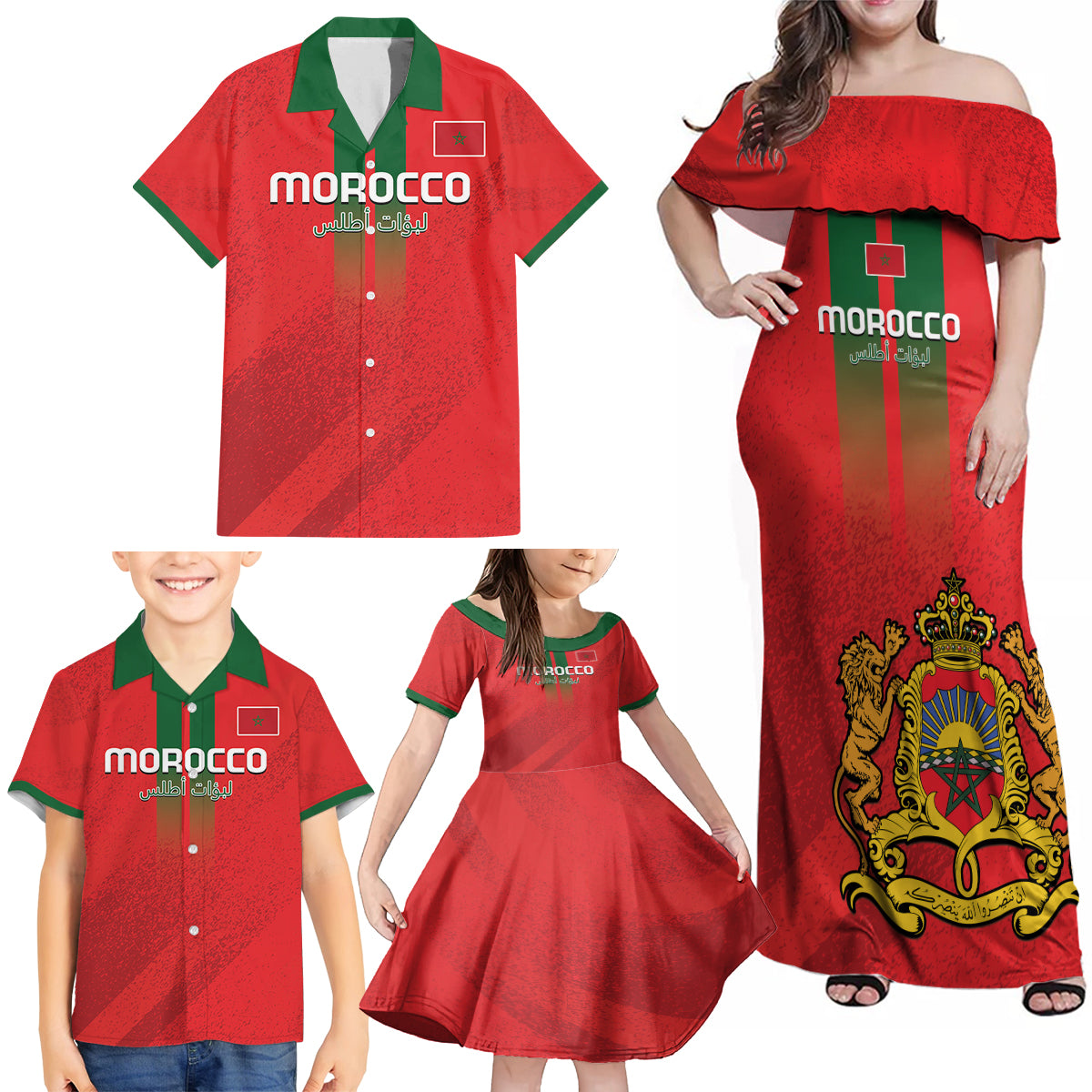 Custom Morocco Football Family Matching Off Shoulder Maxi Dress and Hawaiian Shirt Go Lionesses of Atlas - Wonder Print Shop