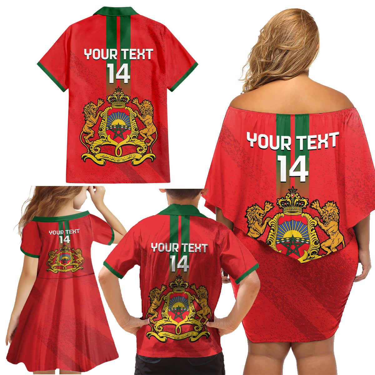 Custom Morocco Football Family Matching Off Shoulder Short Dress and Hawaiian Shirt Go Lionesses of Atlas - Wonder Print Shop