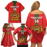 Custom Morocco Football Family Matching Off Shoulder Short Dress and Hawaiian Shirt Go Lionesses of Atlas - Wonder Print Shop