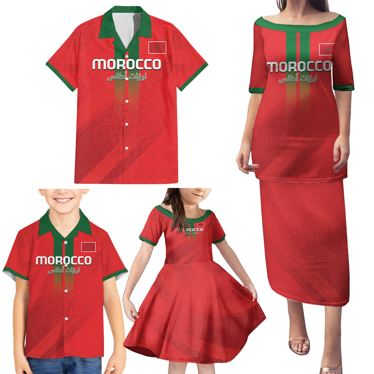Custom Morocco Football Family Matching Puletasi and Hawaiian Shirt Go Lionesses of Atlas - Wonder Print Shop