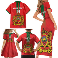 Custom Morocco Football Family Matching Short Sleeve Bodycon Dress and Hawaiian Shirt Go Lionesses of Atlas - Wonder Print Shop