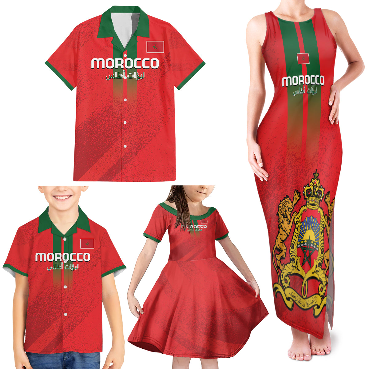 Custom Morocco Football Family Matching Tank Maxi Dress and Hawaiian Shirt Go Lionesses of Atlas - Wonder Print Shop