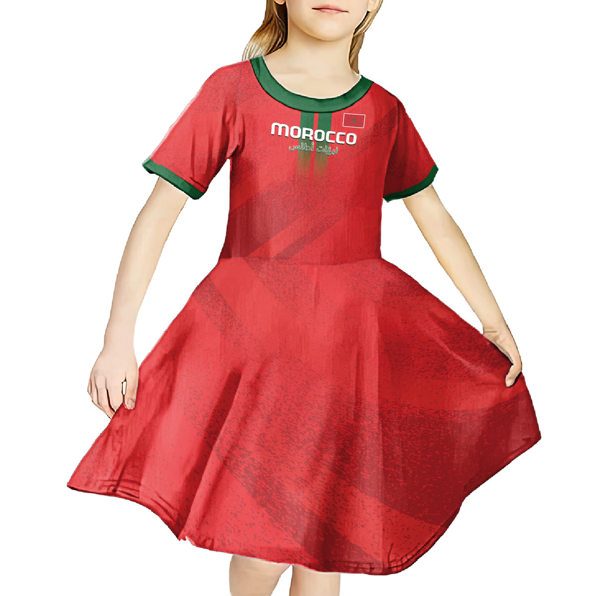 Custom Morocco Football Kid Short Sleeve Dress Go Lionesses of Atlas - Wonder Print Shop