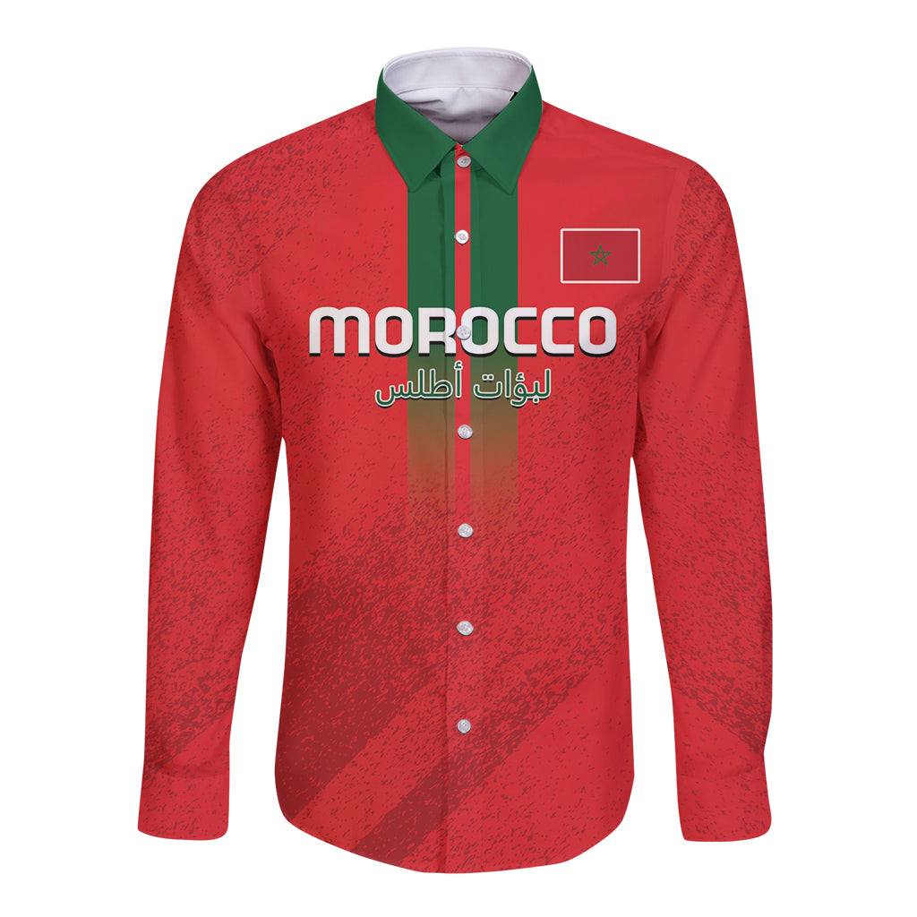 Custom Morocco Football Long Sleeve Button Shirt Go Lionesses of Atlas - Wonder Print Shop