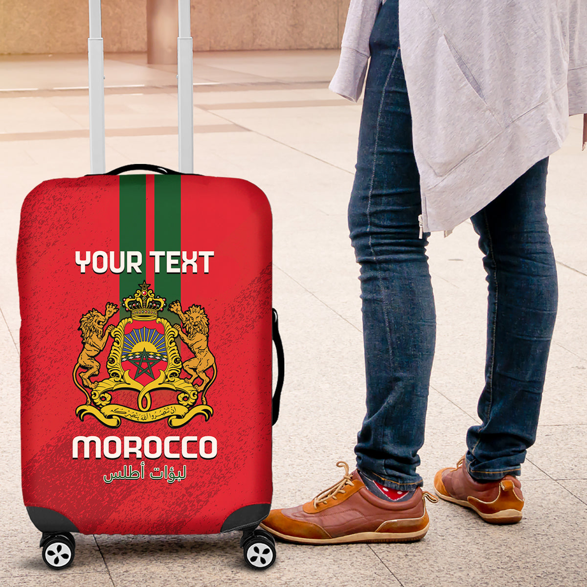Custom Morocco Football Luggage Cover Go Lionesses of Atlas