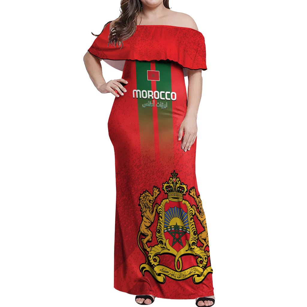 Custom Morocco Football Off Shoulder Maxi Dress Go Lionesses of Atlas - Wonder Print Shop