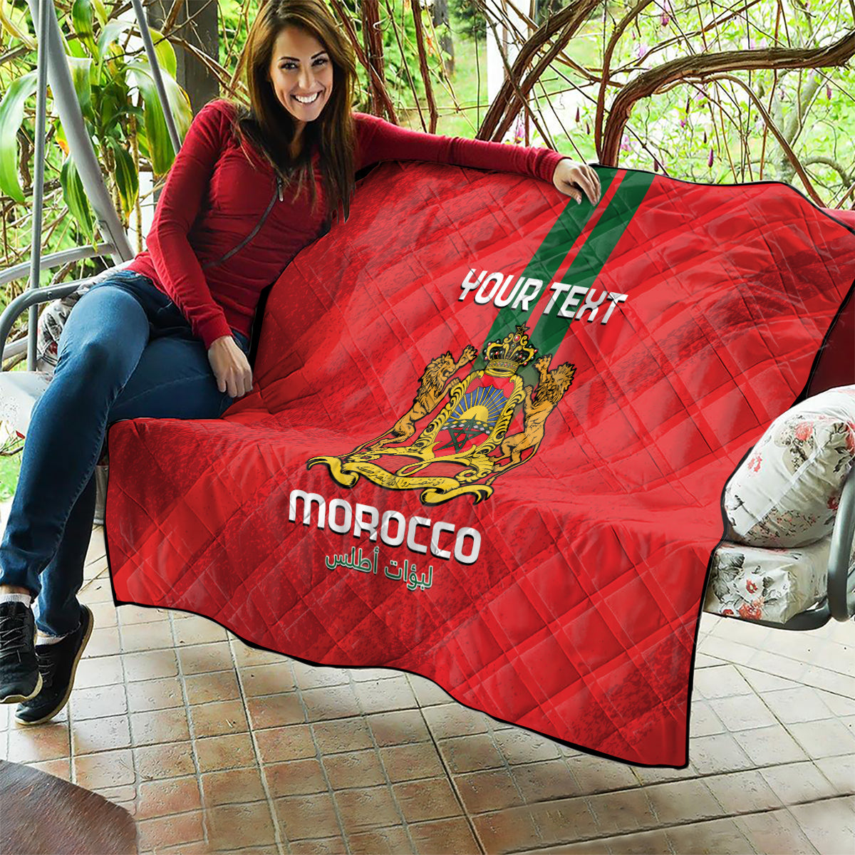 Custom Morocco Football Quilt Go Lionesses of Atlas - Wonder Print Shop