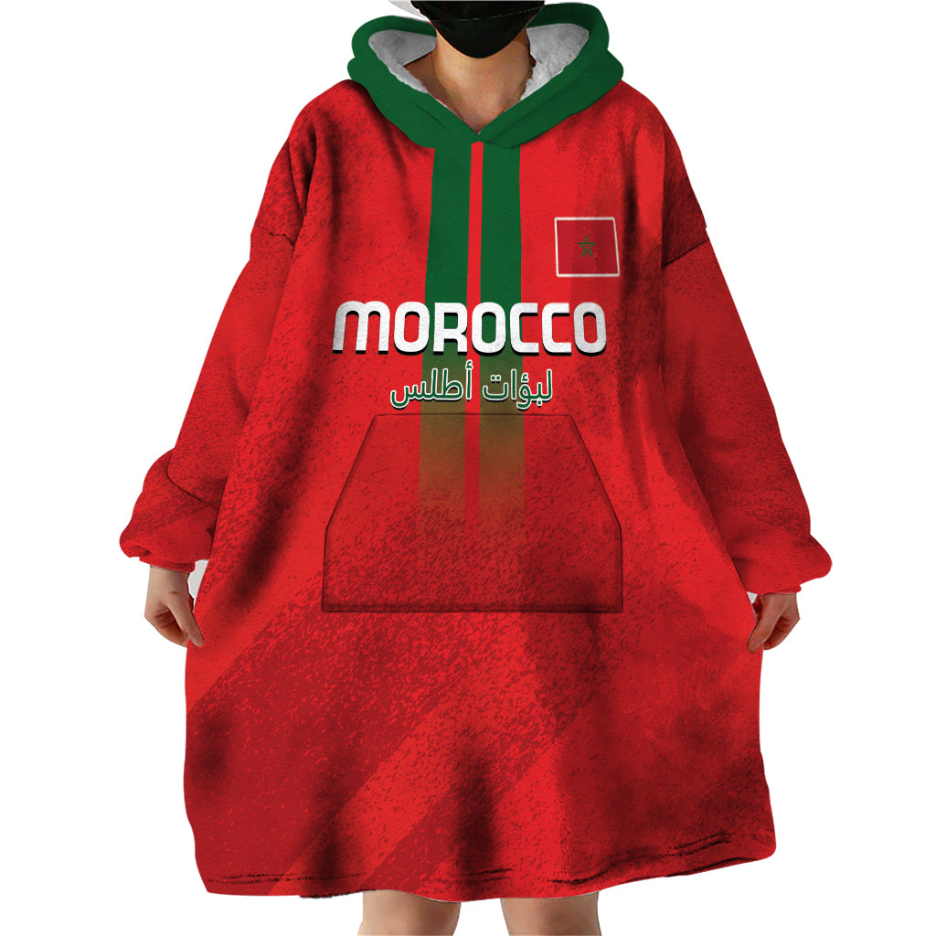 Custom Morocco Football Wearable Blanket Hoodie Go Lionesses of Atlas - Wonder Print Shop